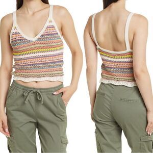 NWTs Cotton Emporium Crochet Stripe V Neck Crop Top Size XL